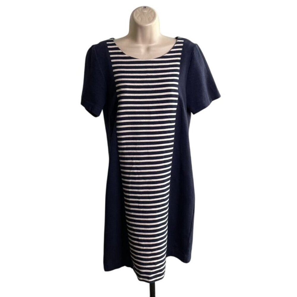 J Crew Womens Shift Career Dress Knit Stripped Front Panel Size 8 Blue White u